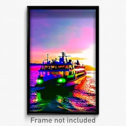 Pixel Art Poster - Vibrant Ferry (8 Bit Psychedelic Trippy Video Game Print)