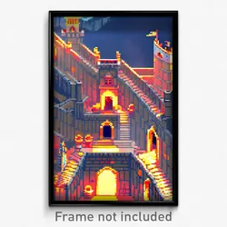 Pixel Art Poster - Complicated Fort (8 Bit Psychedelic Trippy Video Game Print)