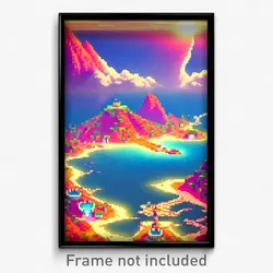 Pixel Art Poster - Artistic Atoll (8 Bit Psychedelic Trippy Video Game Print)