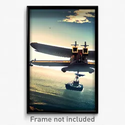Pixel Art Poster - Flying Boat (8 Bit Psychedelic Trippy Weird Video Game Print)