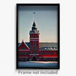 Pixel Art Poster - Frozen Swedish Architecture (8 Bit Video Game Print)