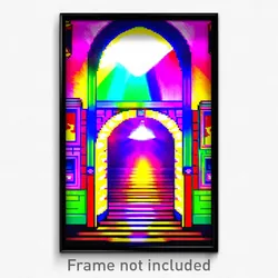 Pixel Art Poster - Colorful Entrance (8 Bit Psychedelic Trippy Video Game Print)