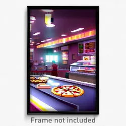 Pixel Art Poster - Thin Pizza Shop (8 Bit Psychedelic Trippy Video Game Print)