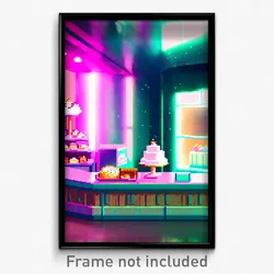Pixel Art Poster - Fluffy Bakery (8 Bit Psychedelic Trippy Video Game Print)