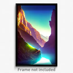 Pixel Art Poster - Mountainous Cavern (8 Bit Psychedelic Video Game Print)