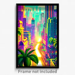 Pixel Art Poster - Fluffy Exotic City (8 Bit Psychedelic Video Game Print)
