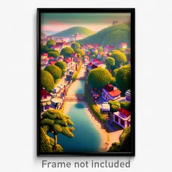 Pixel Art Poster - Graceful Small Town (8 Bit Psychedelic Video Game Print)