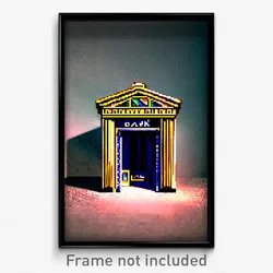Pixel Art Poster - Antique Bank (8 Bit Psychedelic Trippy Video Game Print)