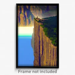 Pixel Art Poster - Rectangular Cliff (8 Bit Psychedelic Trippy Video Game Print)