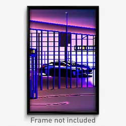 Pixel Art Poster - Digital Wire Frame Car Dealership (8 Bit Video Game Print)