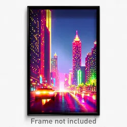 Pixel Art Poster - Dazzling City (8 Bit Psychedelic Trippy Video Game Print)