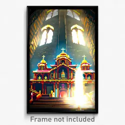 Pixel Art Poster - Colossal Monastery (8 Bit Psychedelic Video Game Print)