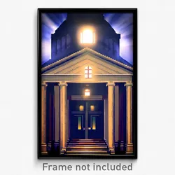 Pixel Art Poster - Mysterious Courthouse (8 Bit Psychedelic Video Game Print)
