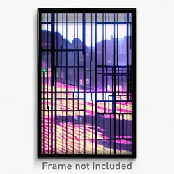 Pixel Art Poster - Digital Wire Frame Slum (8 Bit Psychedelic Video Game Print)