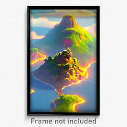 Pixel Art Poster - Imaginary Island (8 Bit Psychedelic Trippy Video Game Print)