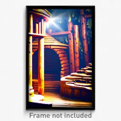 Pixel Art Poster - Wooden Grotto (8 Bit Psychedelic Trippy Video Game Print)