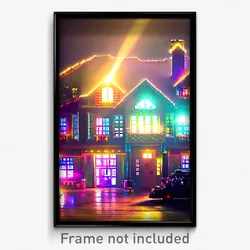 Pixel Art Poster - Flashy House (8 Bit Psychedelic Trippy Video Game Print)