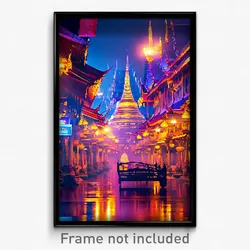 Pixel Art Poster - Enchanted Thai City (8 Bit Psychedelic Video Game Print)