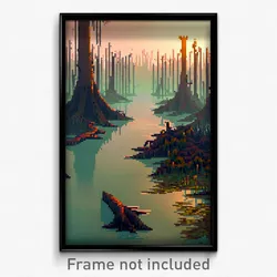 Pixel Art Poster - Smooth Swamp (8 Bit Psychedelic Trippy Video Game Print)
