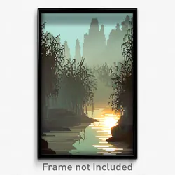 Pixel Art Poster - Smoggy Marsh (8 Bit Psychedelic Trippy Video Game Print)