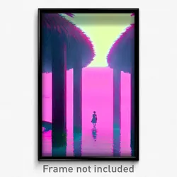 Pixel Art Poster - Important Lagoon (8 Bit Psychedelic Trippy Video Game Print)