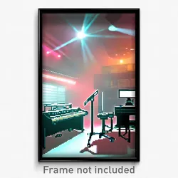 Pixel Art Poster - Imaginary Music Studio (8 Bit Psychedelic Video Game Print)