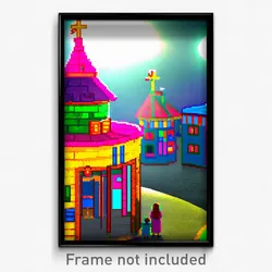 Pixel Art Poster - Colorful Nunnery (8 Bit Psychedelic Trippy Video Game Print)