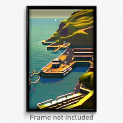 Pixel Art Poster - Mushy Harbour (8 Bit Psychedelic Trippy Video Game Print)