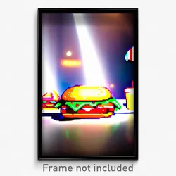 Pixel Art Poster - Upbeat Hamburger (8 Bit Psychedelic Trippy Video Game Print)