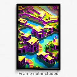 Pixel Art Poster - Puny Settlement (8 Bit Psychedelic Trippy Video Game Print)