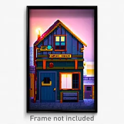 Pixel Art Poster - Unique Shack Tenement (8 Bit Psychedelic Video Game Print)