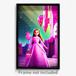Pixel Art Poster - Pink Friary (8 Bit Psychedelic Trippy Weird Video Game Print)
