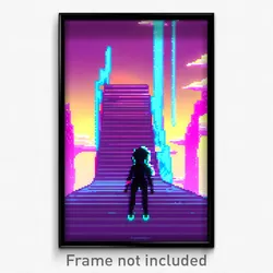 Pixel Art Poster - Glitch Art Climb (8 Bit Psychedelic Trippy Video Game Print)
