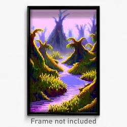 Pixel Art Poster - Showy Swamp (8 Bit Psychedelic Trippy Weird Video Game Print)