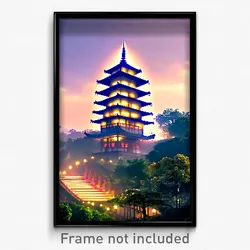 Pixel Art Poster - Clear Pagoda (8 Bit Psychedelic Trippy Video Game Print)