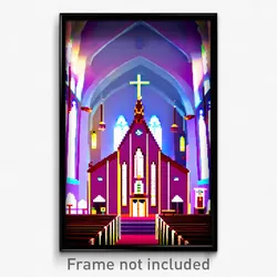 Pixel Art Poster - Pleasant Church (8 Bit Psychedelic Trippy Video Game Print)