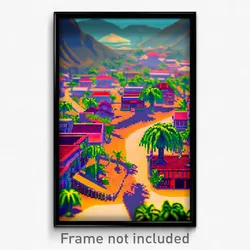 Pixel Art Poster - Vacant Exotic Town (8 Bit Psychedelic Video Game Print)