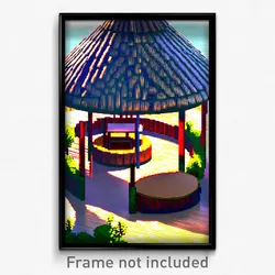 Pixel Art Poster - Round Hut (8 Bit Psychedelic Trippy Weird Video Game Print)