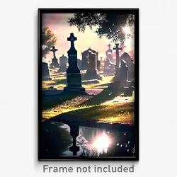 Pixel Art Poster - Reflecting Graveyard (8 Bit Psychedelic Video Game Print)