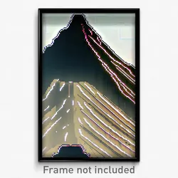 Pixel Art Poster - Wire Frame Glitchy Butte (8 Bit Psychedelic Video Game Print)