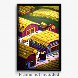 Pixel Art Poster - Golden Farm (8 Bit Psychedelic Trippy Weird Video Game Print)