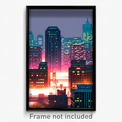 Pixel Art Poster - Rosy American City (8 Bit Psychedelic Video Game Print)