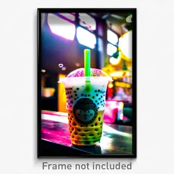 Pixel Art Poster - Unique Bubble Tea (8 Bit Psychedelic Trippy Video Game Print)