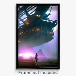 Pixel Art Poster - Haunted Spaceship (8 Bit Psychedelic Trippy Video Game Print)