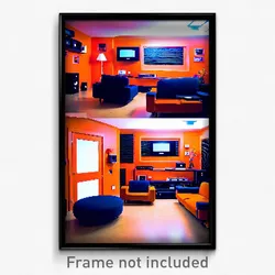 Pixel Art Poster - Orange Entertainment Room (8 Bit Video Game Print)