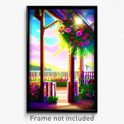 Pixel Art Poster - Flowery Ranch (8 Bit Psychedelic Trippy Video Game Print)
