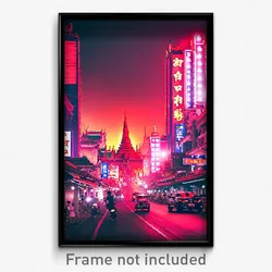 Pixel Art Poster - Red Thai City (8 Bit Psychedelic Trippy Video Game Print)