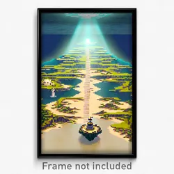Pixel Art Poster - Menacing Atoll (8 Bit Psychedelic Trippy Video Game Print)