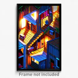 Pixel Art Poster - Imaginative Shack Tenement (8 Bit Video Game Print)