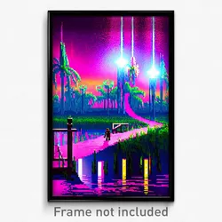 Pixel Art Poster - Interesting Bayou (8 Bit Psychedelic Trippy Video Game Print)